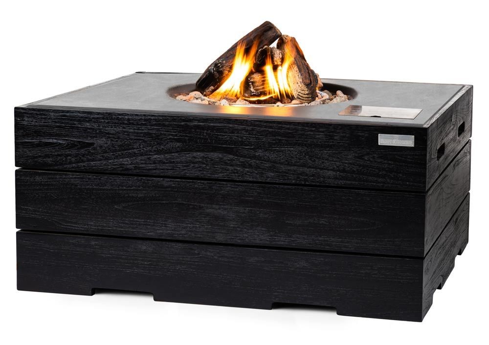 Happy Cocooning Feuertisch TEAK-Holz Black Grau rechteckig schwarz 1070 x 800 mm