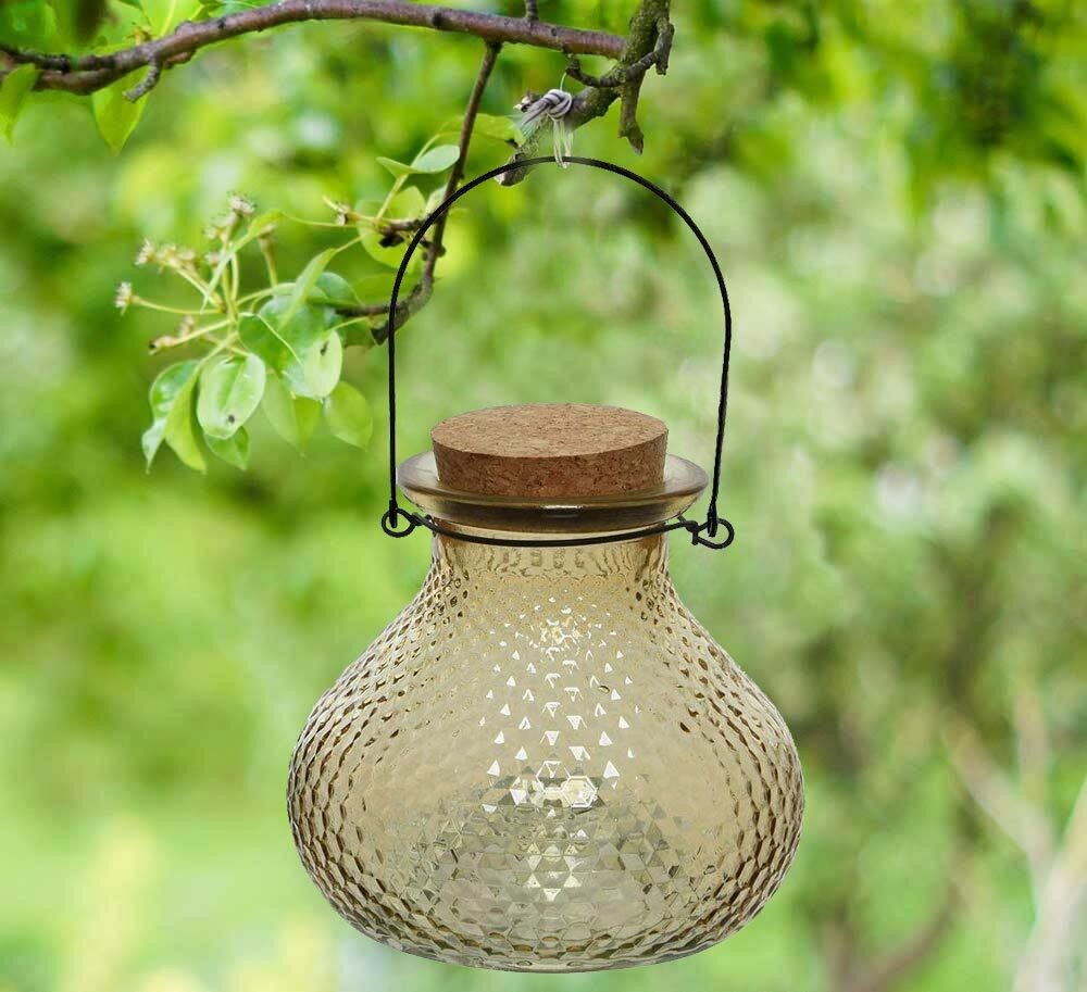 Wespenfalle Glas Gelb zum Aufhängen Landhaus Insektenfalle Vintage-Stil 13cm