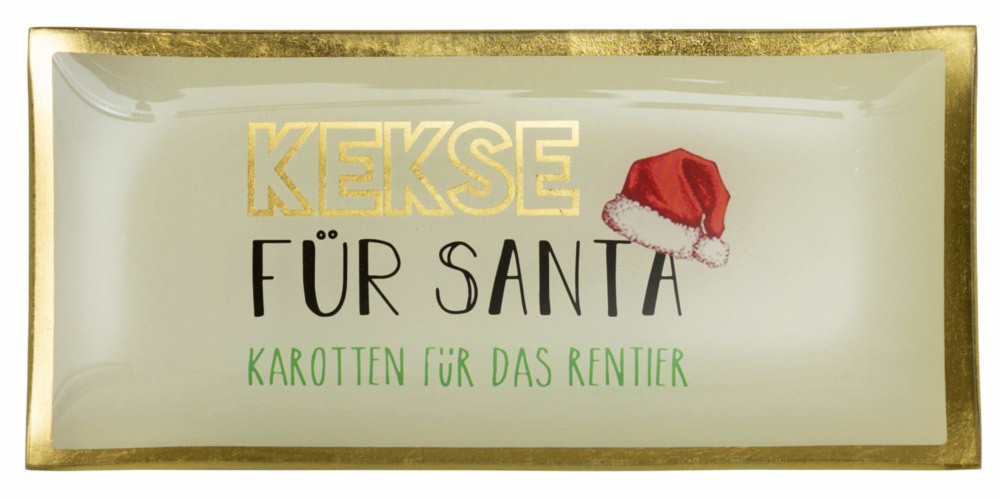 Giftcompany Love Plates Glasteller KEKSE FÜR SANTA Dekoteller Rechteckig Grau