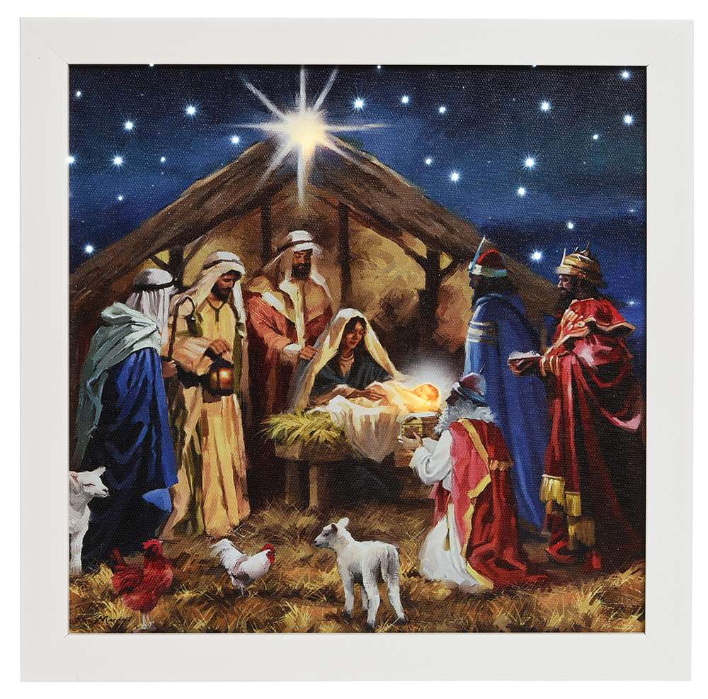 LED Bild Krippe Jesus Maria Weihnachten Wandbild mit Touch Funktion