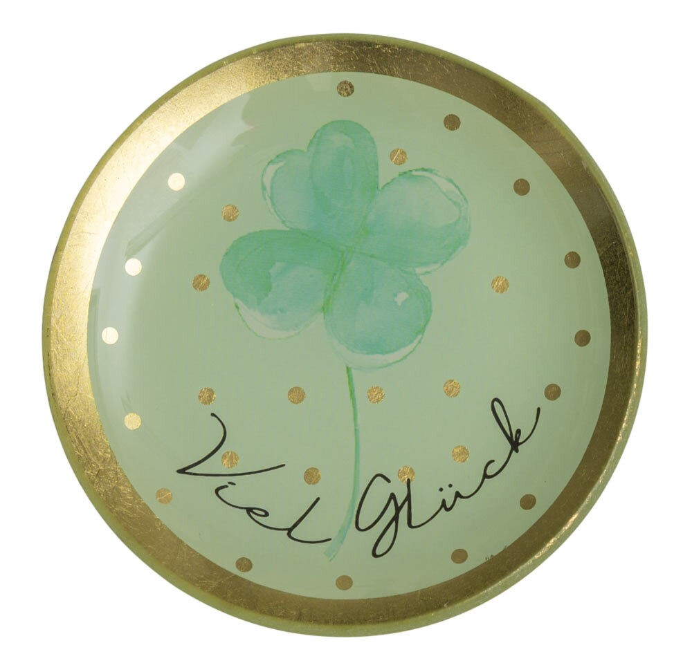 Giftcompany Love Plates Glasteller VIEL GLÜCK Dekoteller Rund Mint Grün