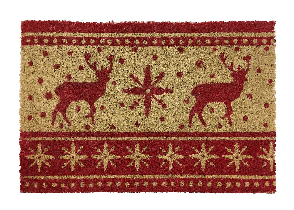 Fußmatte Weihnachten Rentier Fußabtreter Kokos Rot/Beige 60x40cm, Weihnachtsdeko, Weihnachten, Wohnen