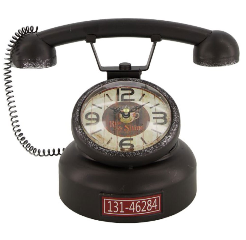 Tischuhr Retro Nostalgie Telefon Antik-Stil Uhr Altes Telefon Vintage Schwarz