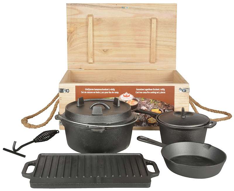 Outdoor Lagerfeuer Koch-Set Gusseisen Dutch Oven Grillplatte Pfanne ...