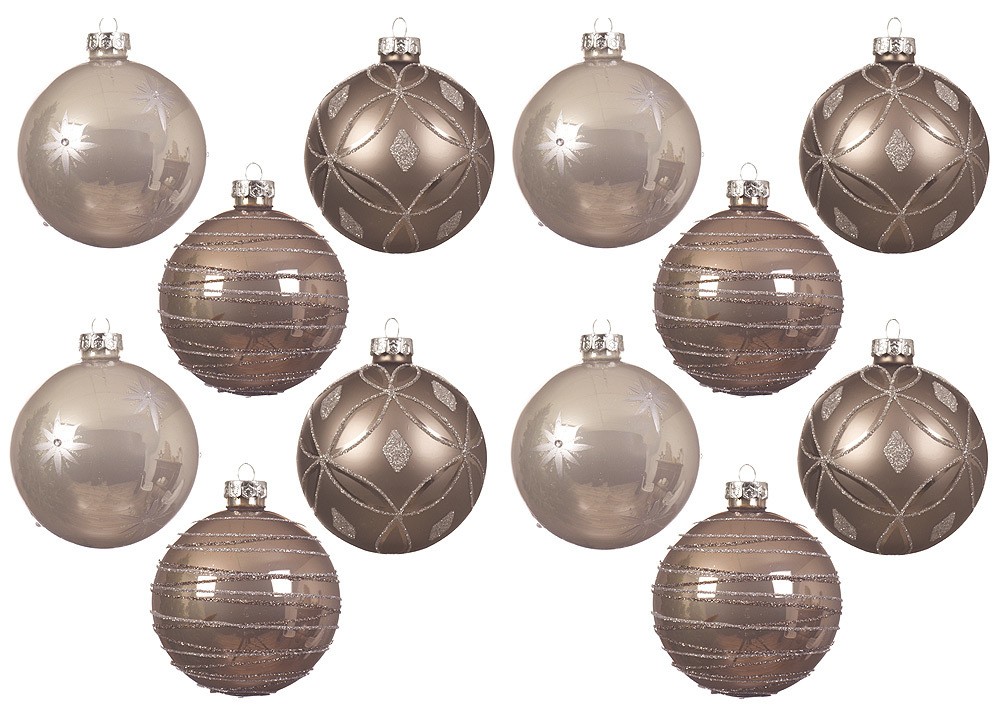 Christbaumkugeln Schnörkel Taupe Echt Glas 12 Stück